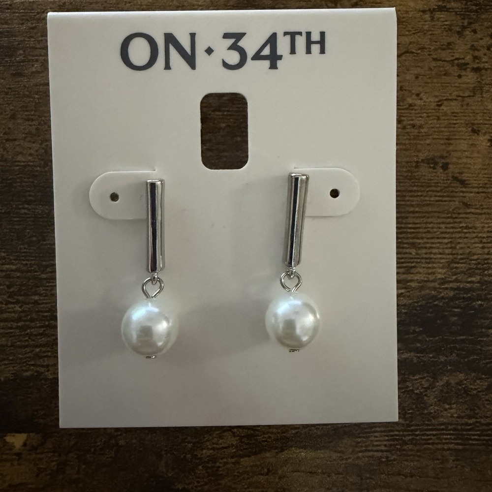 On 34th Silver -Tone Imitation Pearl Drop Earrings